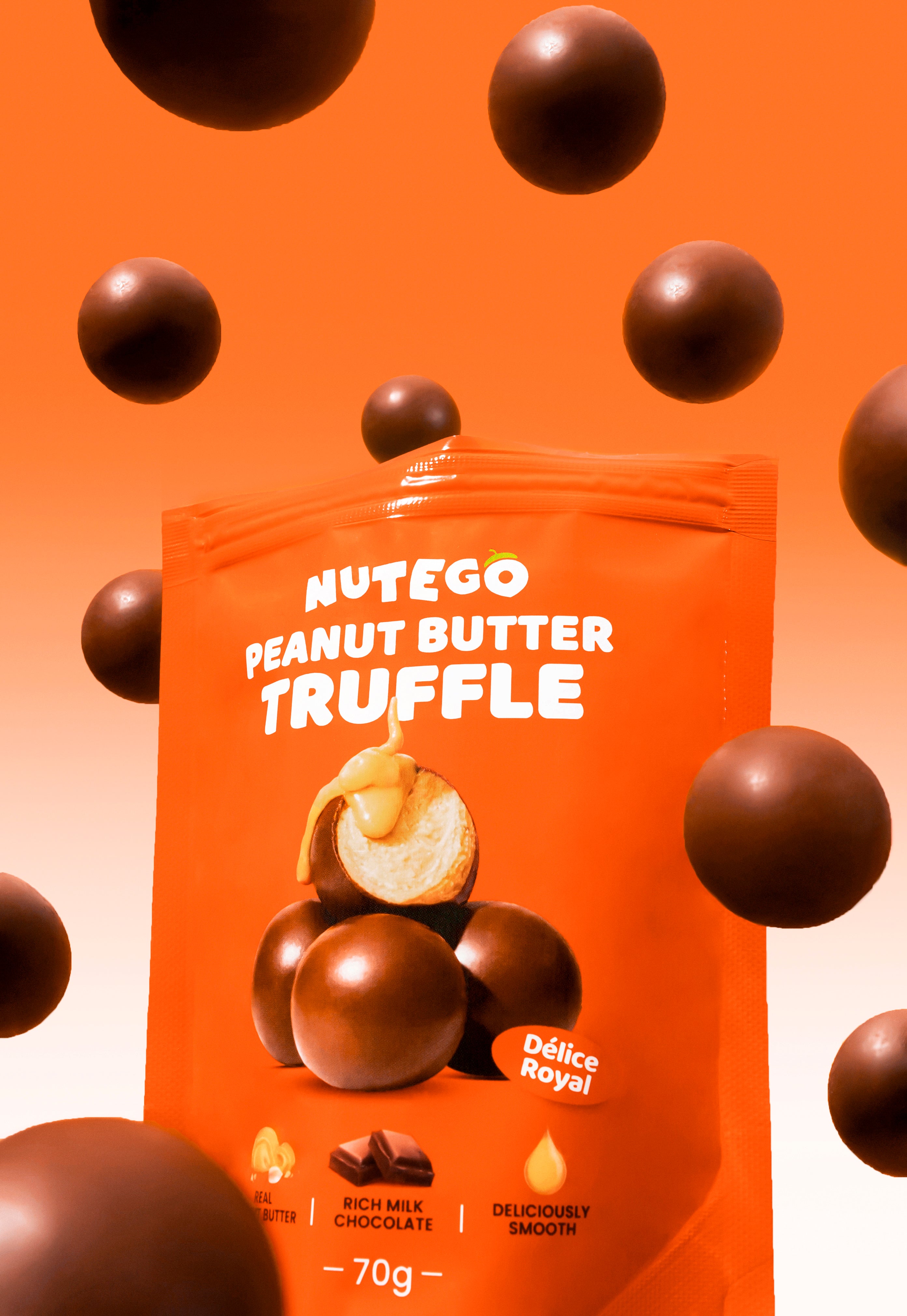 Piena šokolādes trifeles ar zemesriekstu krēma pildījumu 70g