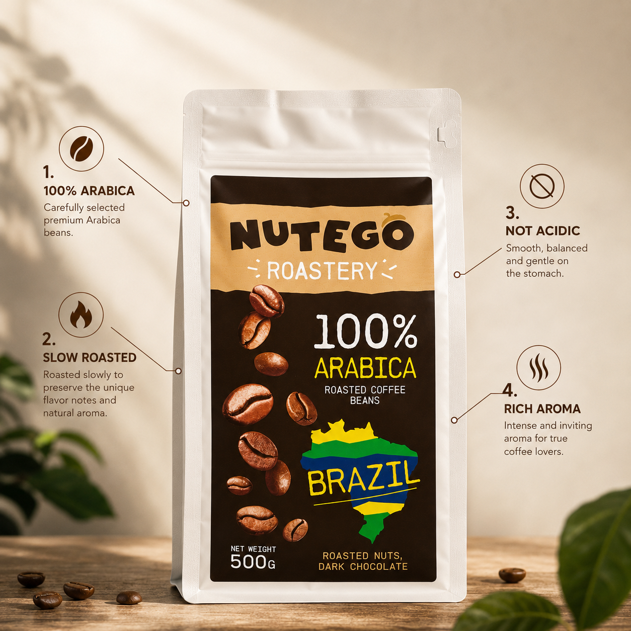 Kafijas pupiņas "NUTEGO Brazil"  500g
